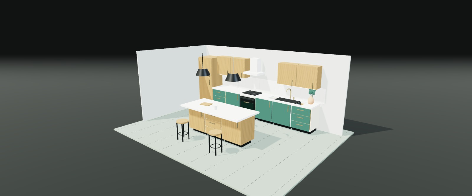 Completed kitchen with cabinetry and an island
